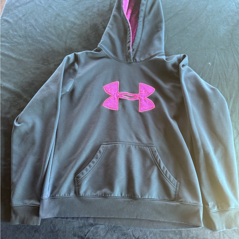 Under Armour Women's Black Hoodie with Pink Logo